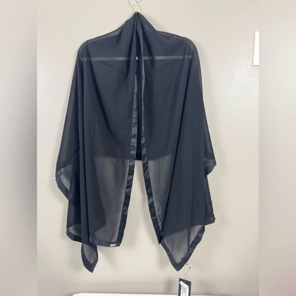 NWT DKNY Black Sleek shear trimmed Wrap scarf prom dressy fancy